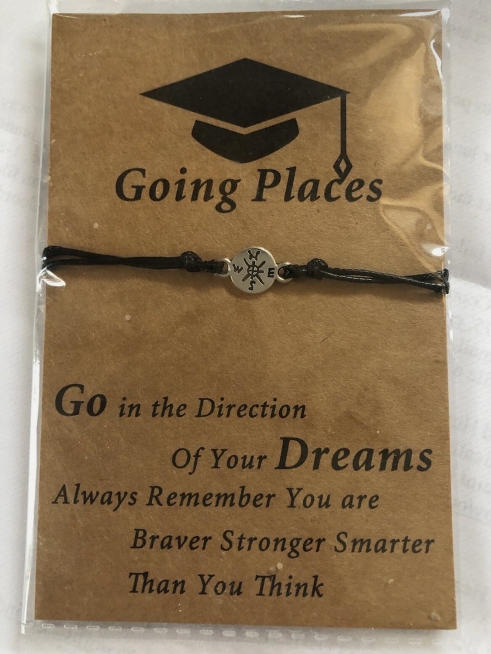 NEW Graduation Compass Bracelet With Adjustable Black Cord Inspirational Quote